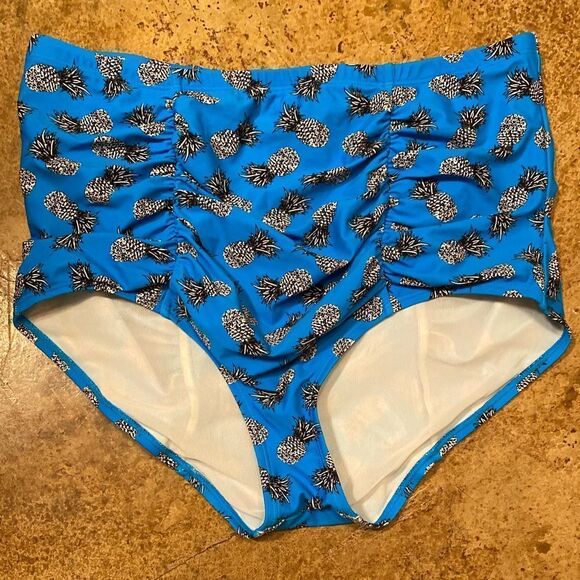 TORRID BLUE pineapple print RUCHED HIGH WAIST SWIM BOTTOMS - Picture 1 of 9